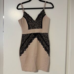 Bodycon tan black lace dress Sz small